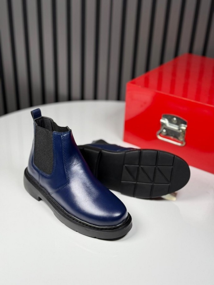 2025  CHELSEA LACİVERT DERİ BANDAJLI BOT  - LACİVERT DERİ BOT