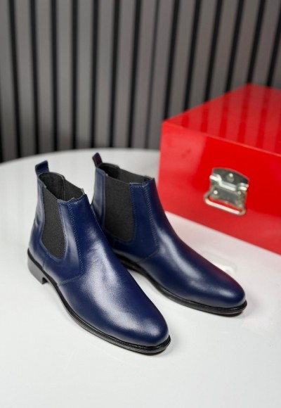 2025 KLASİK İTALYAN LACİVERT DERİ FERMUARLI BOT - LACİVERT DERİ BOT