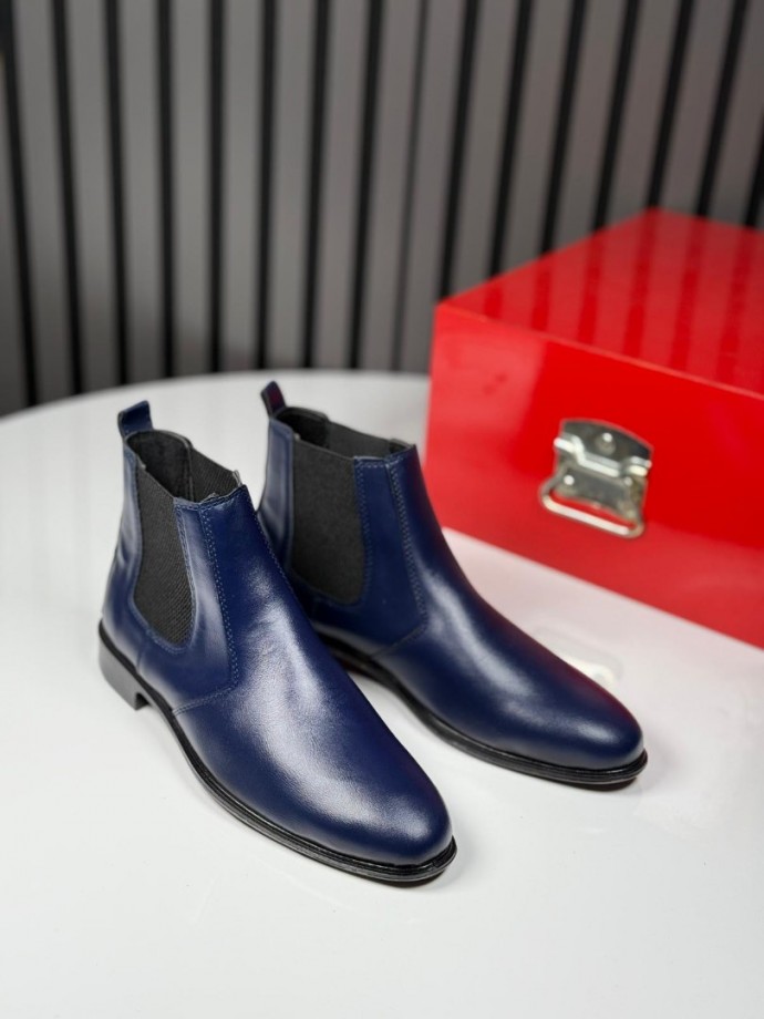 2025 KLASİK İTALYAN LACİVERT DERİ FERMUARLI BOT - LACİVERT DERİ BOT