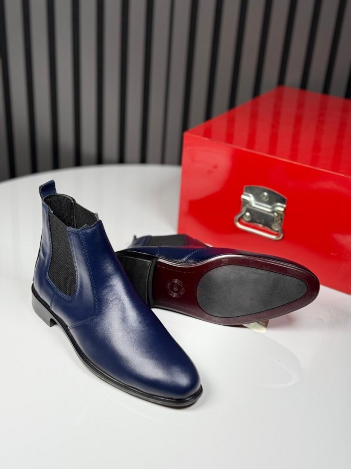 2025 KLASİK İTALYAN LACİVERT DERİ FERMUARLI BOT - LACİVERT DERİ BOT