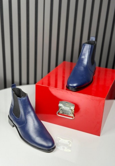 2025 KLASİK İTALYAN LACİVERT DERİ FERMUARLI BOT - LACİVERT DERİ BOT