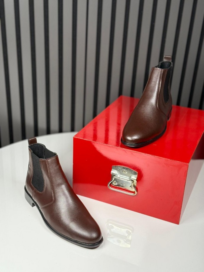 2025 KLASİK İTALYAN KAHVE DERİ BANDAJLI BOT - KAHVE DERİ BOT 