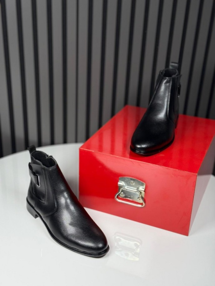 2025 KLASİK İTALYAN SİYAH DERİ ÇIRTLI BOT - SİYAH DERİ BOT