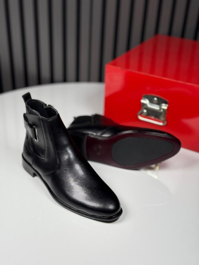 2025 KLASİK İTALYAN SİYAH DERİ ÇIRTLI BOT - SİYAH DERİ BOT