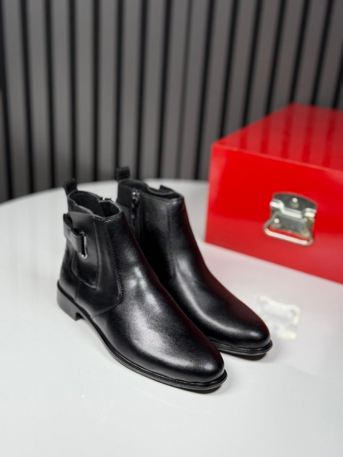 2025 KLASİK İTALYAN SİYAH DERİ ÇIRTLI BOT - SİYAH DERİ BOT