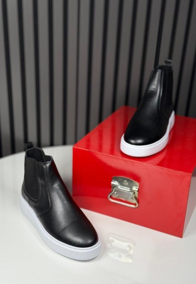 2025 SİSLEY CHELSEA SİYAH DERİ BANDAJLI BOT - SİYAH DERİ BOT