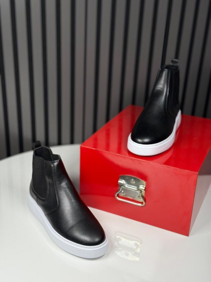 2025 SİSLEY CHELSEA SİYAH DERİ BANDAJLI BOT - SİYAH DERİ BOT