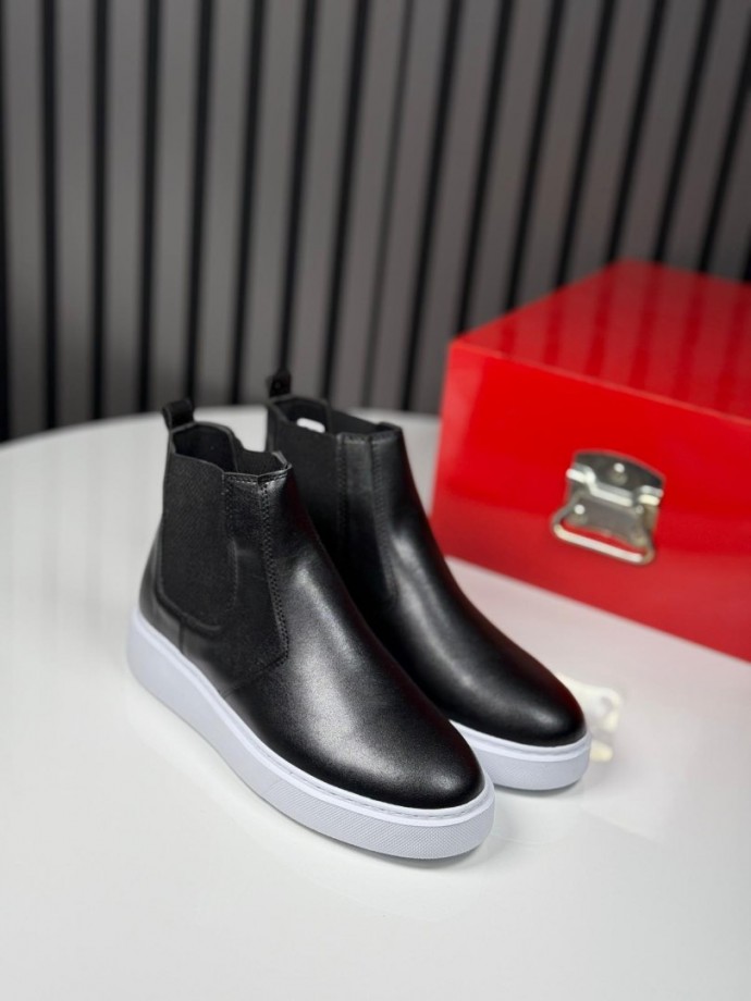 2025 SİSLEY CHELSEA SİYAH DERİ BANDAJLI BOT - SİYAH DERİ BOT