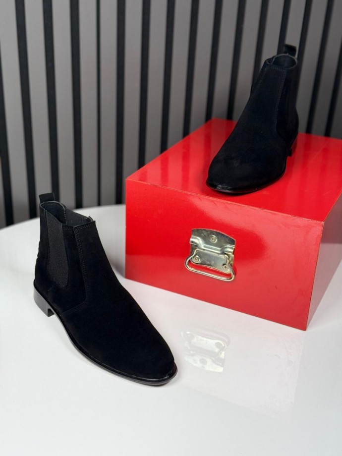 2025 KLASİK İTALYAN SİYAH SÜET BANDAJLI BOT - SİYAH SÜET BOT