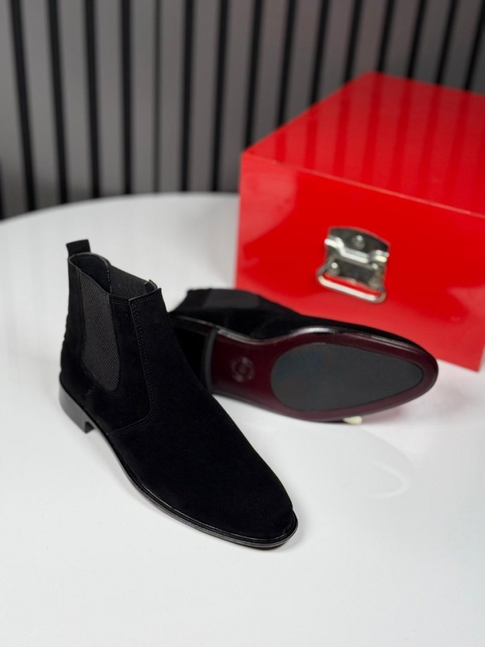 2025 KLASİK İTALYAN SİYAH SÜET BANDAJLI BOT - SİYAH SÜET BOT