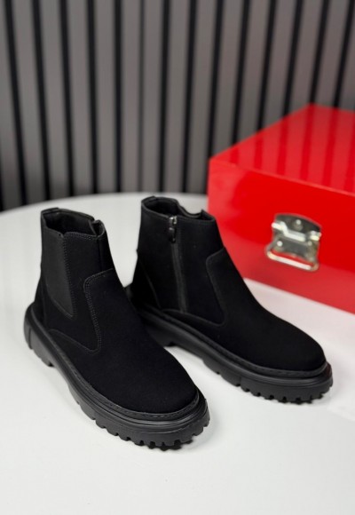 2025 CHELSEA İTALYAN SİYAH SÜET FERMUARLI EVA BOT  - SİYAH SÜET  BOT