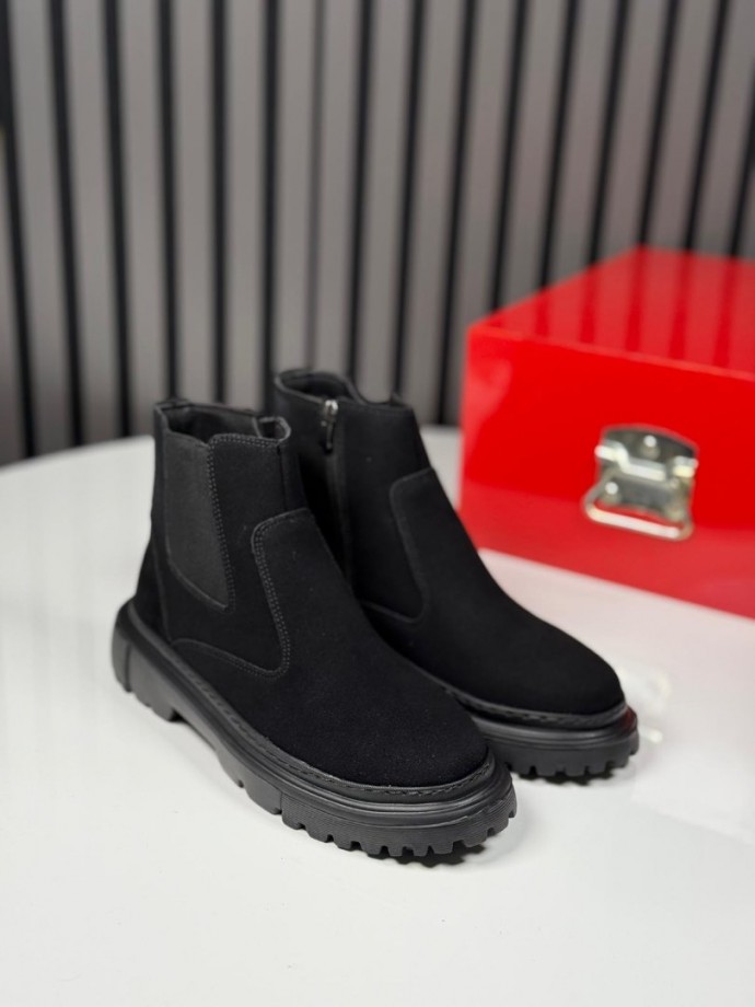 2025 CHELSEA İTALYAN SİYAH SÜET FERMUARLI EVA BOT  - SİYAH SÜET  BOT