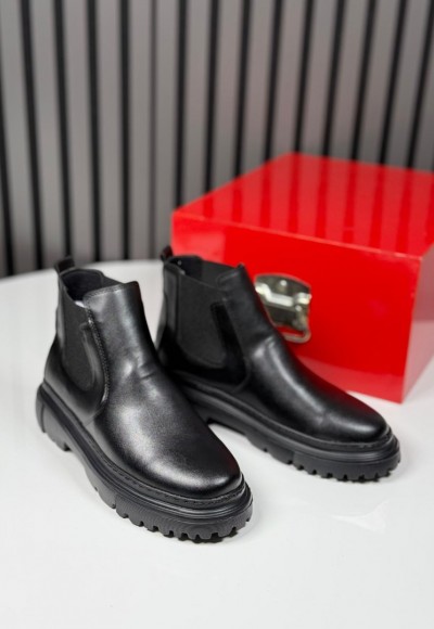 2025 CHELSEA İTALYAN SİYAH DERİ BANDAJLI EVA BOT - SİYAH DERİ BOT