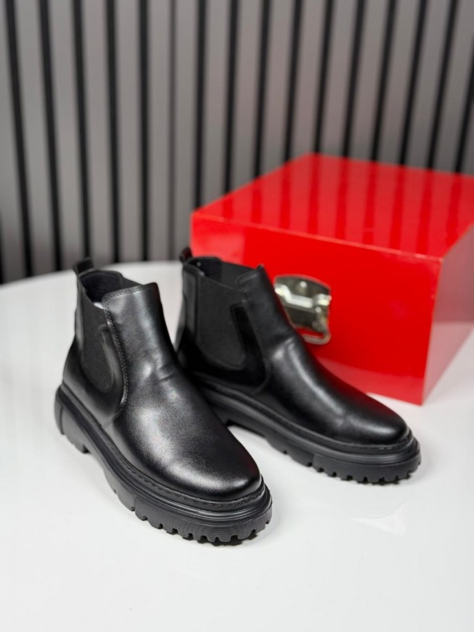 2025 CHELSEA İTALYAN SİYAH DERİ BANDAJLI EVA BOT - SİYAH DERİ BOT