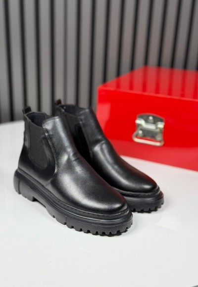 2025 CHELSEA İTALYAN SİYAH DERİ BANDAJLI EVA BOT - SİYAH DERİ BOT