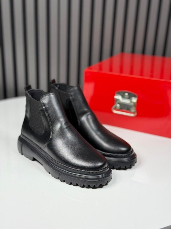 2025 CHELSEA İTALYAN SİYAH DERİ BANDAJLI EVA BOT - SİYAH DERİ BOT