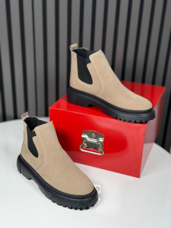 2025 CHELSEA İTALYAN BEJ SÜET BANDAJLI EVA BOT - BEJ SÜET BOT