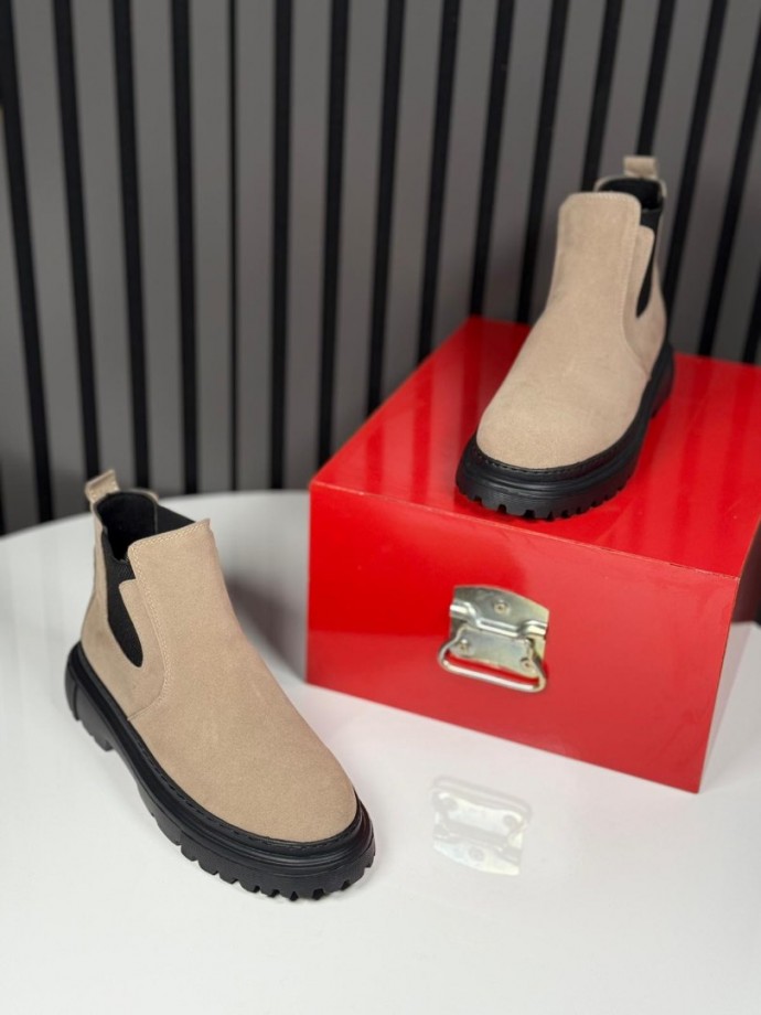 2025 CHELSEA İTALYAN BEJ SÜET BANDAJLI EVA BOT - BEJ SÜET BOT