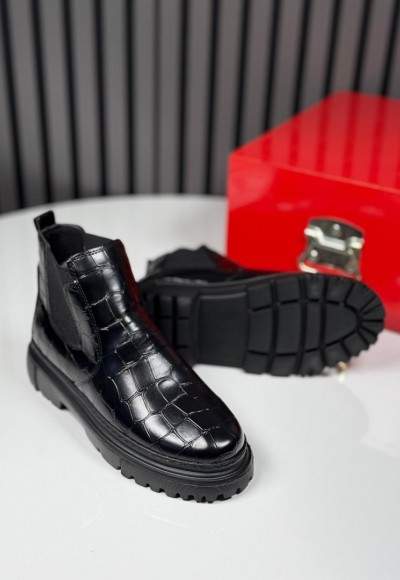 2025 CHELSEA İTALYAN SİYAH KORKAK DERİ BANDAJLI EVA BOT - SİYAH KROKAN DERİ  BOT