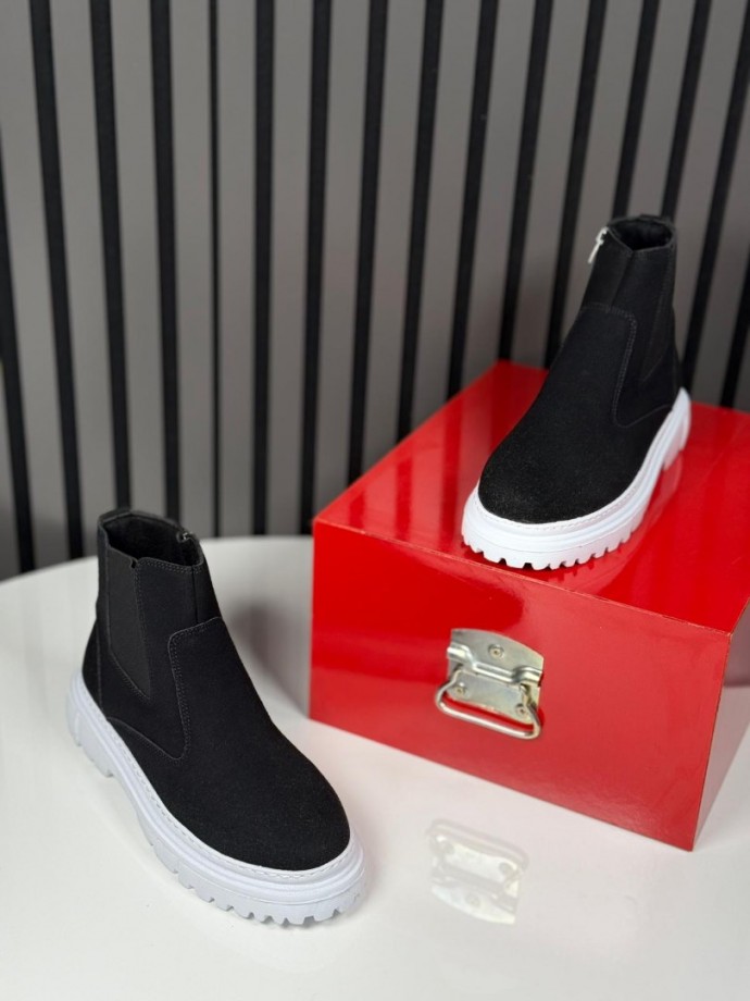 2025 CHELSEA İTALYAN SİYAH SÜET DERİ FERMUARLI EVA BOT - SİYAH SÜET  BOT