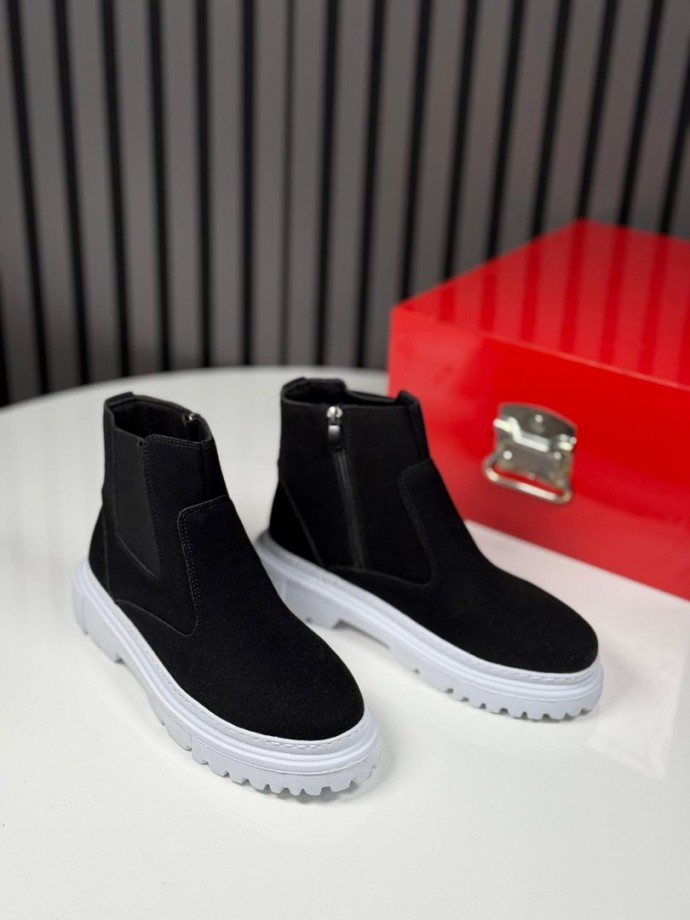 2025 CHELSEA İTALYAN SİYAH SÜET DERİ FERMUARLI EVA BOT - SİYAH SÜET  BOT