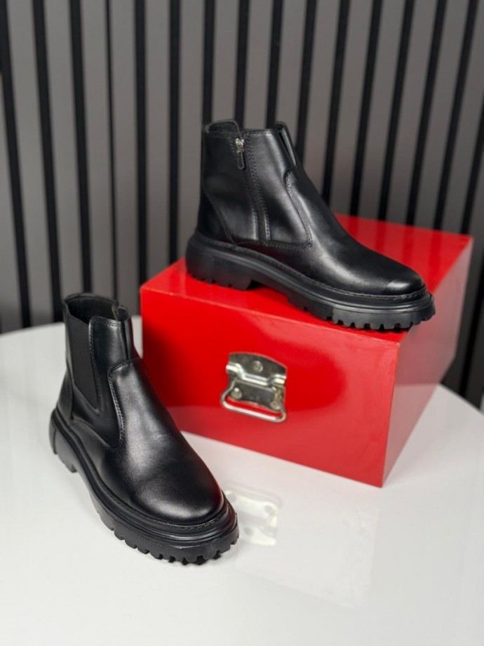 2025 CHELSEA İTALYAN SİYAH DERİ FERMUARLI EVA BOT - SİYAH DERİ  BOT