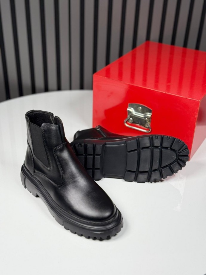 2025 CHELSEA İTALYAN SİYAH DERİ FERMUARLI EVA BOT - SİYAH DERİ  BOT