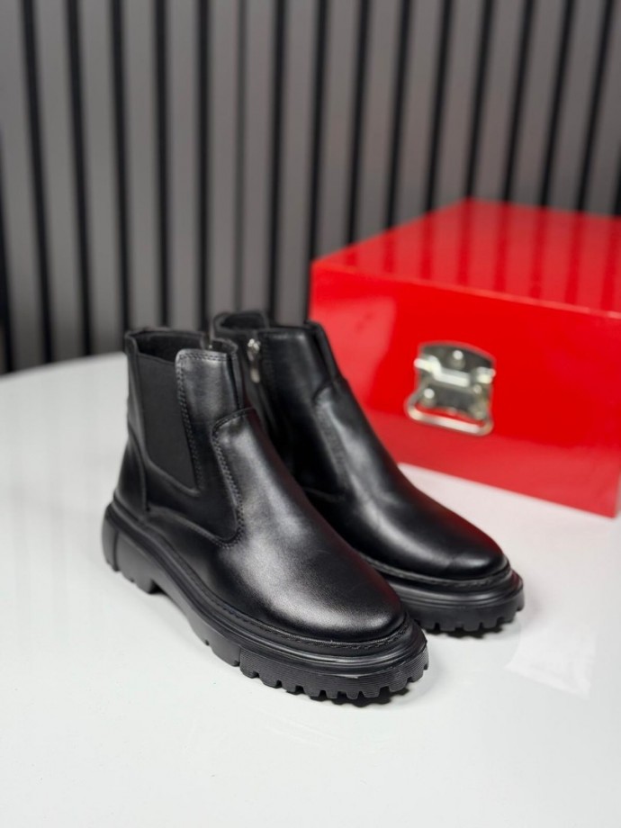 2025 CHELSEA İTALYAN SİYAH DERİ FERMUARLI EVA BOT - SİYAH DERİ  BOT