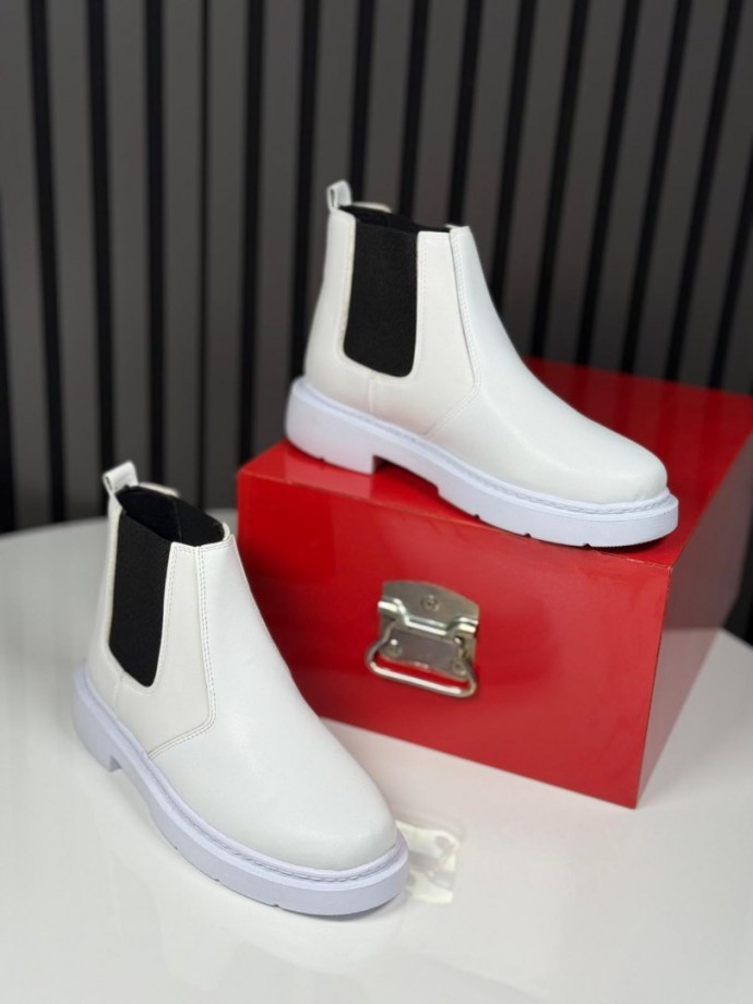 2025 CHELSEA İTALYAN BEYAZ DERİ BANDAJLI EVA BOT - BEYAZ DERİ