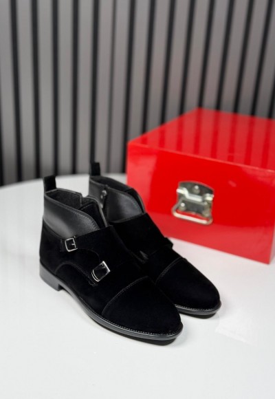 2025 KLASİK İTALYAN SİYAH SÜET TOKLI BOT - SİYAH SÜET DERİ BOT