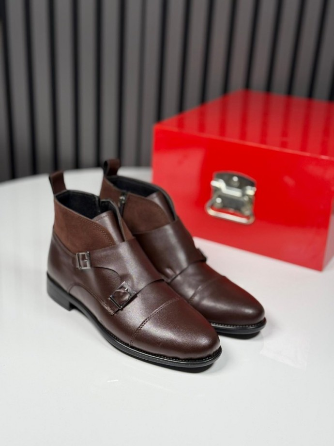 2025 KLASİK İTALYAN KAHVE DERİ TOKLI BOT - KAHVE DERİ BOT