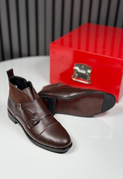 2025 KLASİK İTALYAN KAHVE DERİ TOKLI BOT - KAHVE DERİ BOT