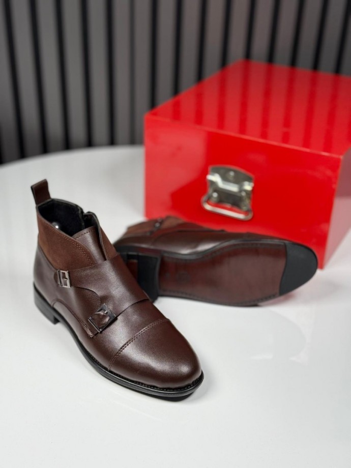 2025 KLASİK İTALYAN KAHVE DERİ TOKLI BOT - KAHVE DERİ BOT