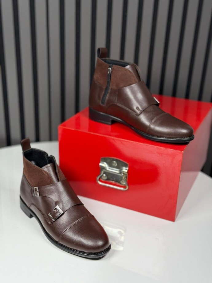 2025 KLASİK İTALYAN KAHVE DERİ TOKLI BOT - KAHVE DERİ BOT