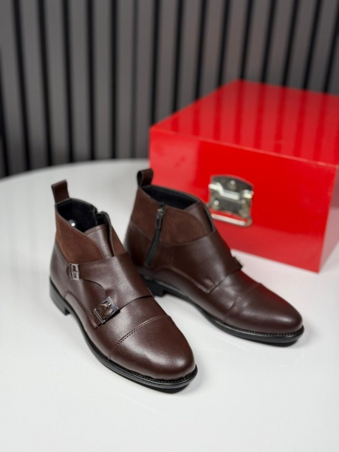 2025 KLASİK İTALYAN KAHVE DERİ TOKLI BOT - KAHVE DERİ BOT