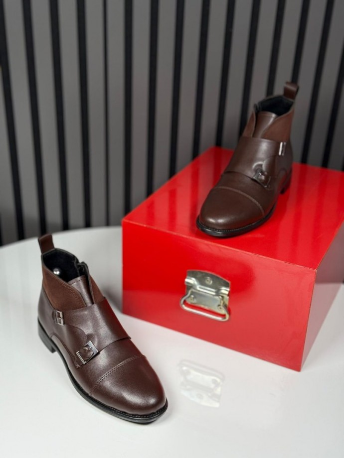 2025 KLASİK İTALYAN KAHVE DERİ TOKLI BOT - KAHVE DERİ BOT