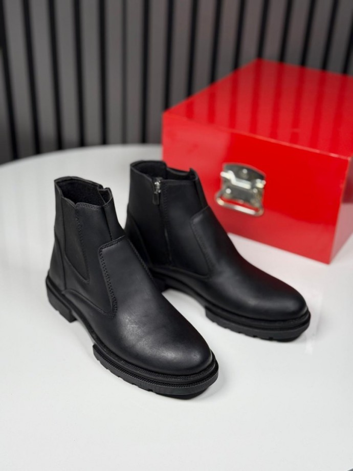 2025 CRAZY DERİ FERMUARLI SİYAH  BOT - SİYAH DERİ BOT