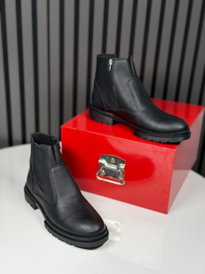 2025 CRAZY DERİ FERMUARLI SİYAH  BOT - SİYAH DERİ BOT