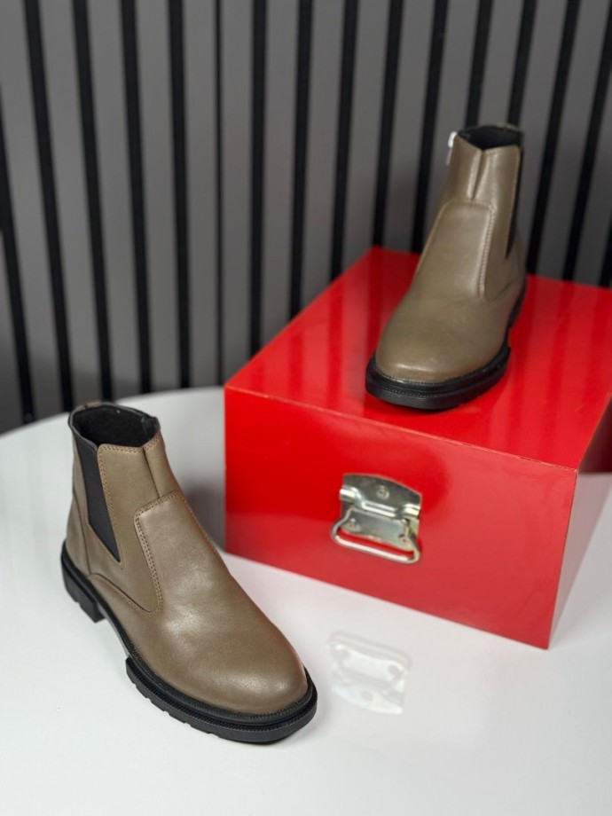 2025 CRAZY DERİ FERMUARLI BEJ BOT - BEJ DERİ  BOT