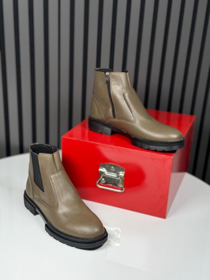 2025 CRAZY DERİ FERMUARLI BEJ BOT - BEJ DERİ  BOT