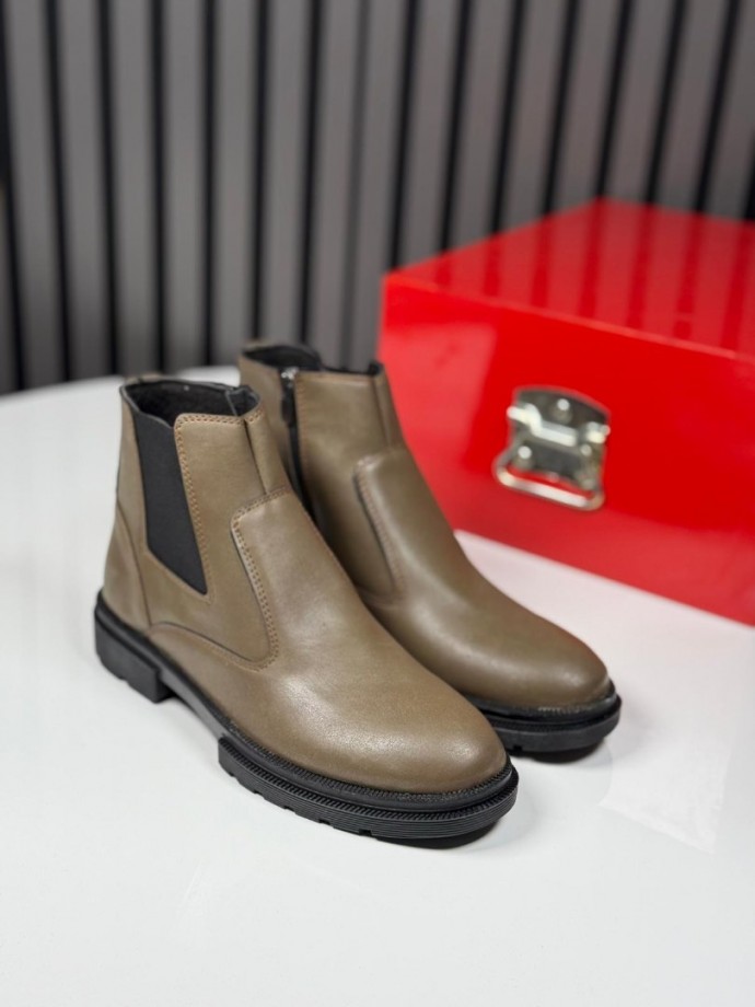 2025 CRAZY DERİ FERMUARLI BEJ BOT - BEJ DERİ  BOT