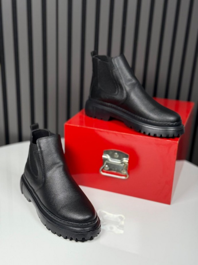 2025 CHELSEA PÜTÜR DERİ BANDAJLI SİYAH  BOT - SİYAH PÜTÜR DERİ BOT