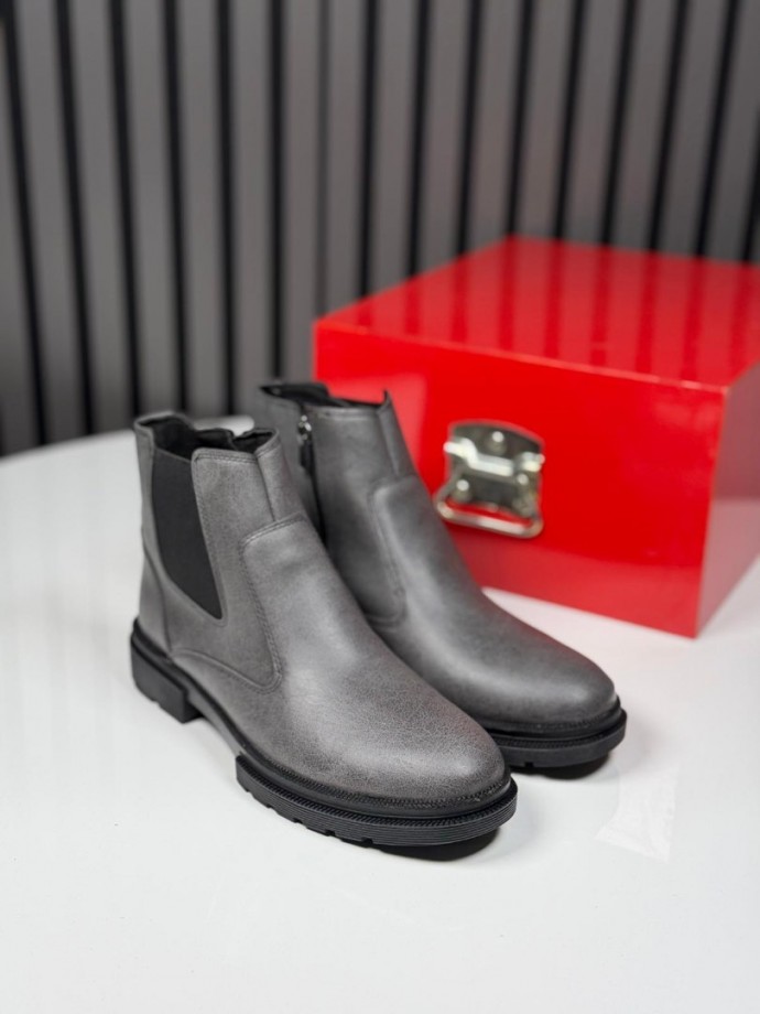 2025 CRAZY DERİ FERMUARLI GRİ BOT - GRİ DERİ  BOT