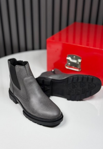 2025 CRAZY DERİ FERMUARLI GRİ BOT - GRİ DERİ  BOT