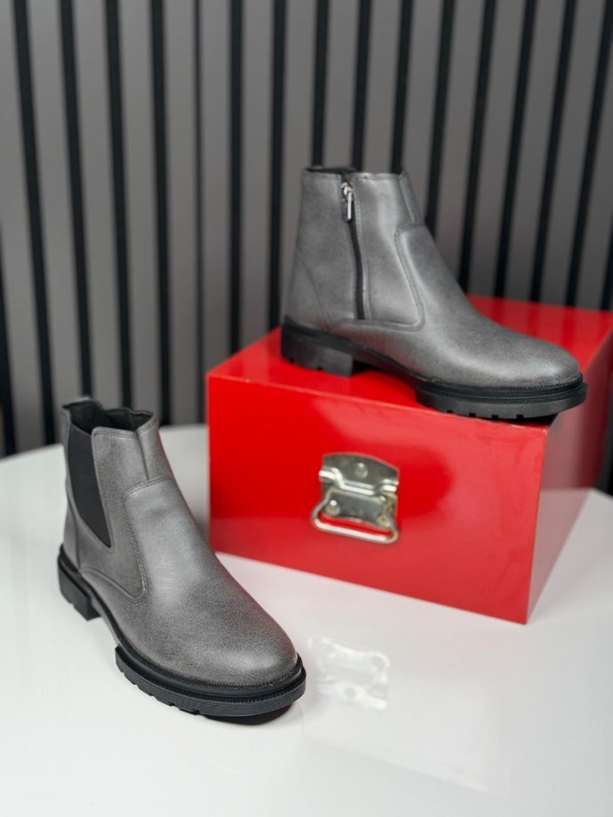 2025 CRAZY DERİ FERMUARLI GRİ BOT - GRİ DERİ  BOT