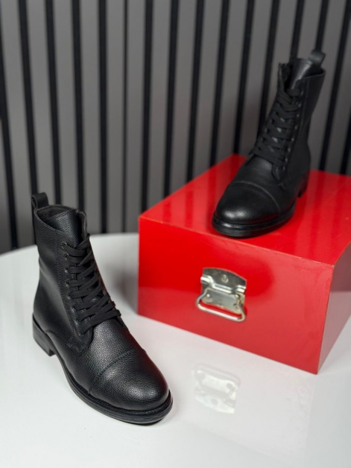 2025 POSTAL DERİ FERMUARLI SİYAH  BOT - SİYAH DERİ  BOT