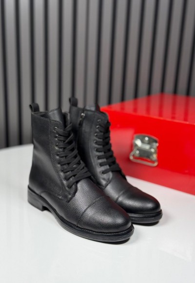 2025 POSTAL DERİ FERMUARLI SİYAH  BOT - SİYAH DERİ  BOT