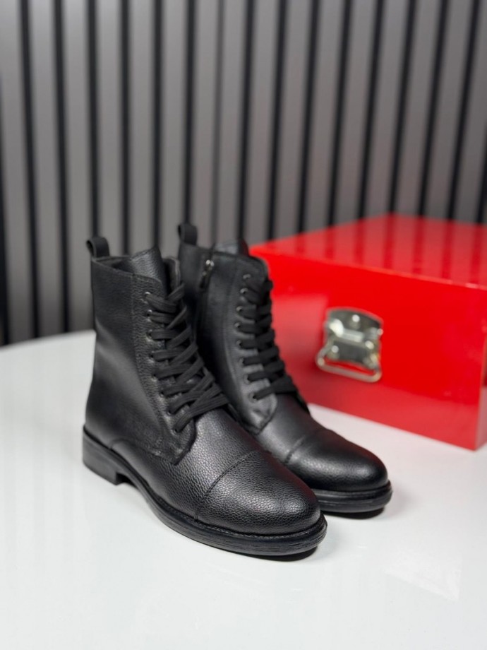 2025 POSTAL DERİ FERMUARLI SİYAH  BOT - SİYAH DERİ  BOT