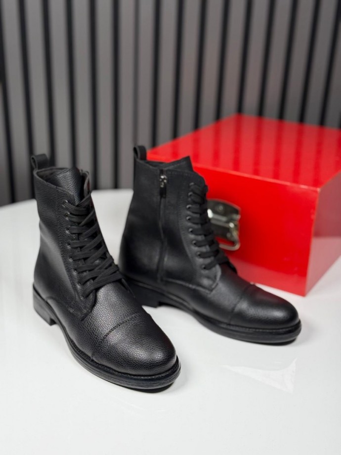 2025 POSTAL DERİ FERMUARLI SİYAH  BOT - SİYAH DERİ  BOT