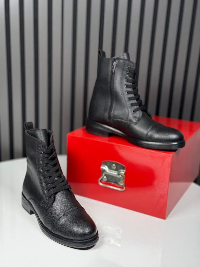 2025 POSTAL DERİ FERMUARLI SİYAH  BOT - SİYAH DERİ  BOT